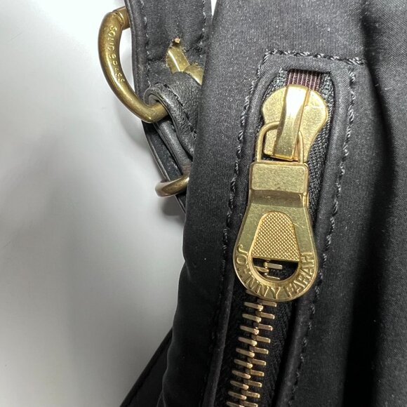 JOHNNY FARAH Black Leather/Nylon Backpack with Gold metal Hardware - Picture 6 of 12